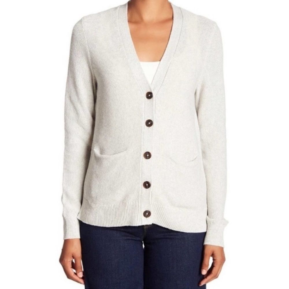Madewell gray textured cardigan grandpa cardigan front pockets